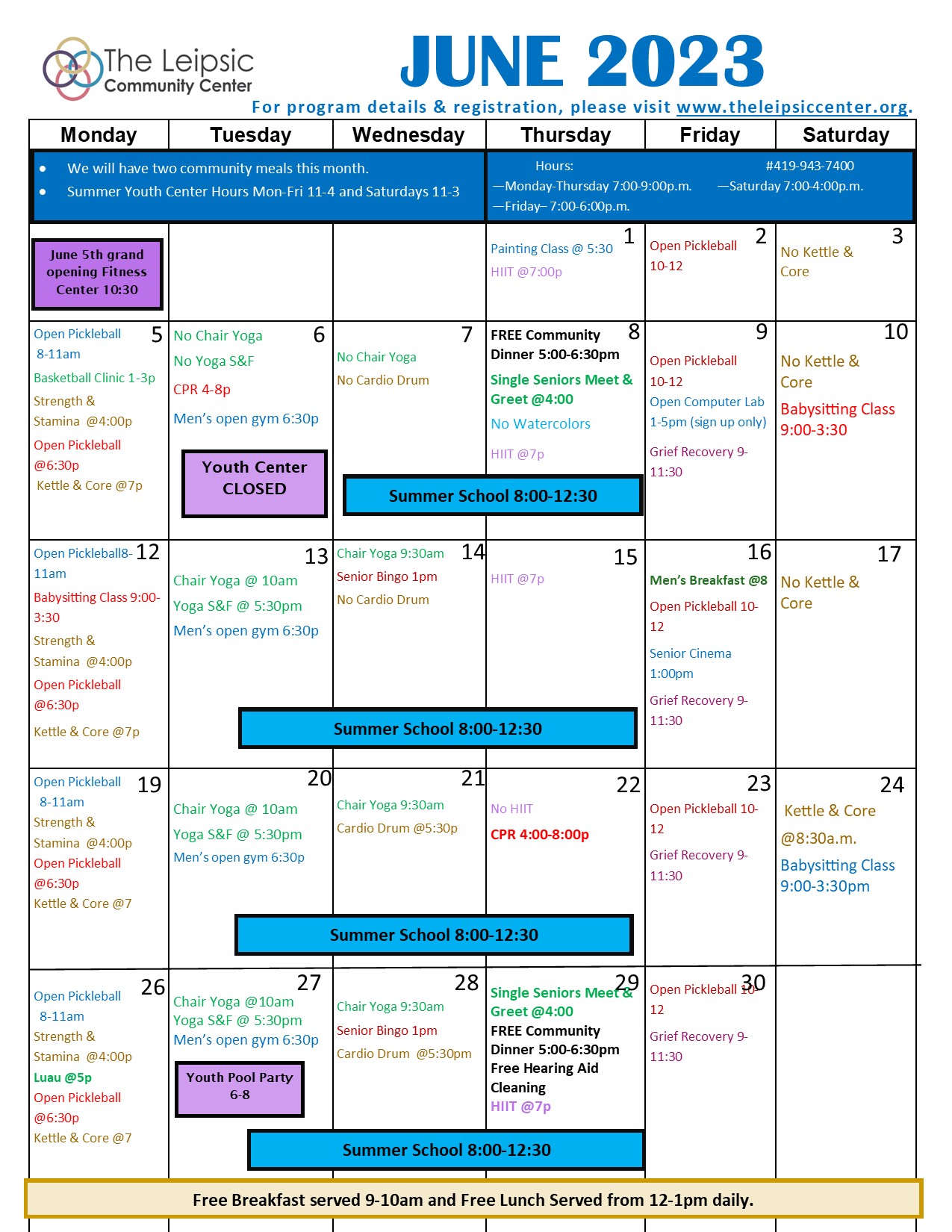 Program Calendar Leipsic Community Center